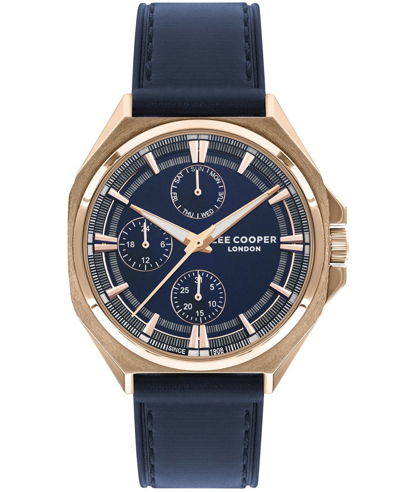 Lee Cooper Lee Cooper LC07568.499  LC07568.499 кварцевые мужские часы синий циферблат, браслет кожаный — вид спереди