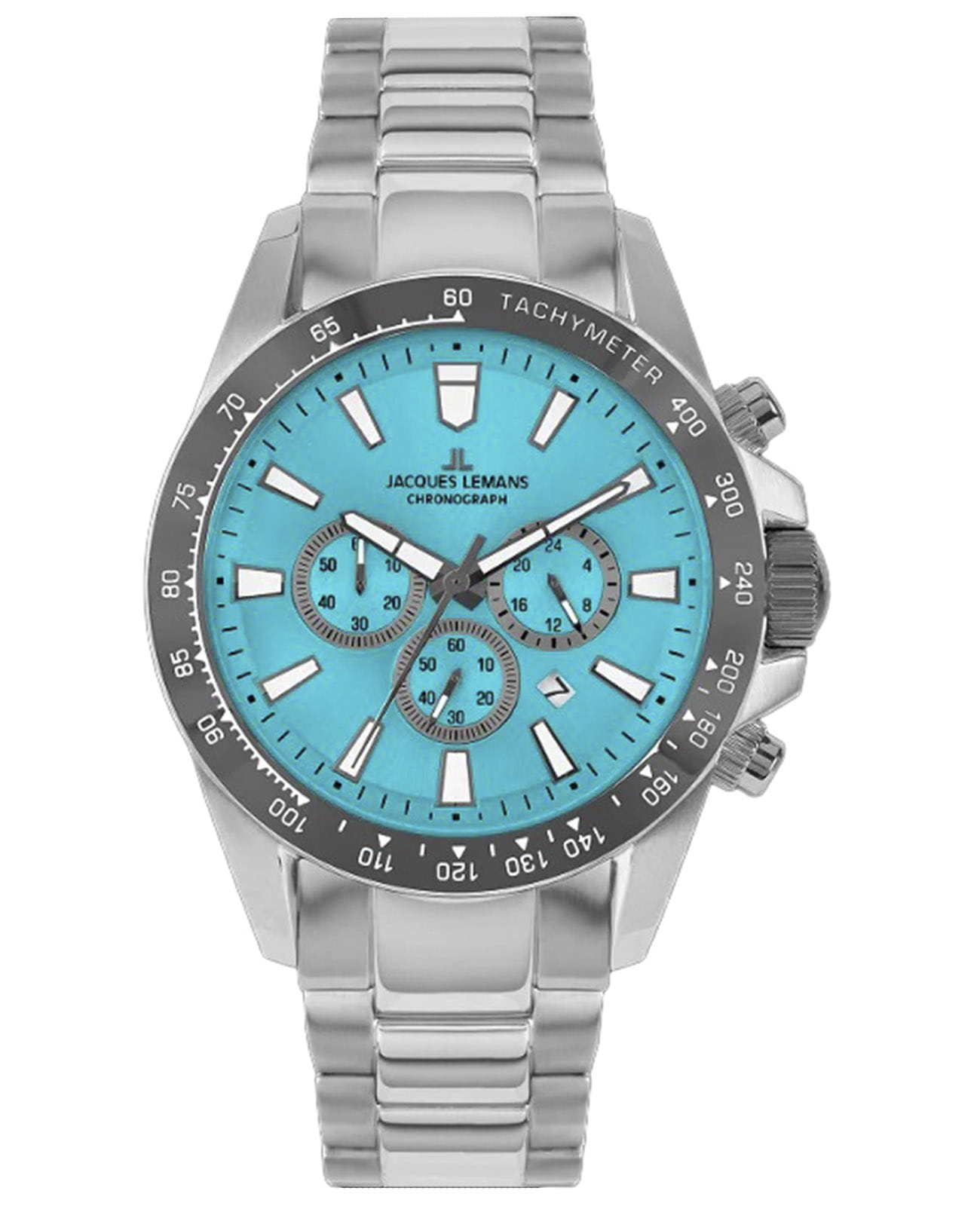 Jacques Lemans Jacques Lemans Liverpool 1-2140K  1-2140K кварцевые мужские часы голубой циферблат, браслет нержавеющая сталь с pvd-покрытием — вид спереди