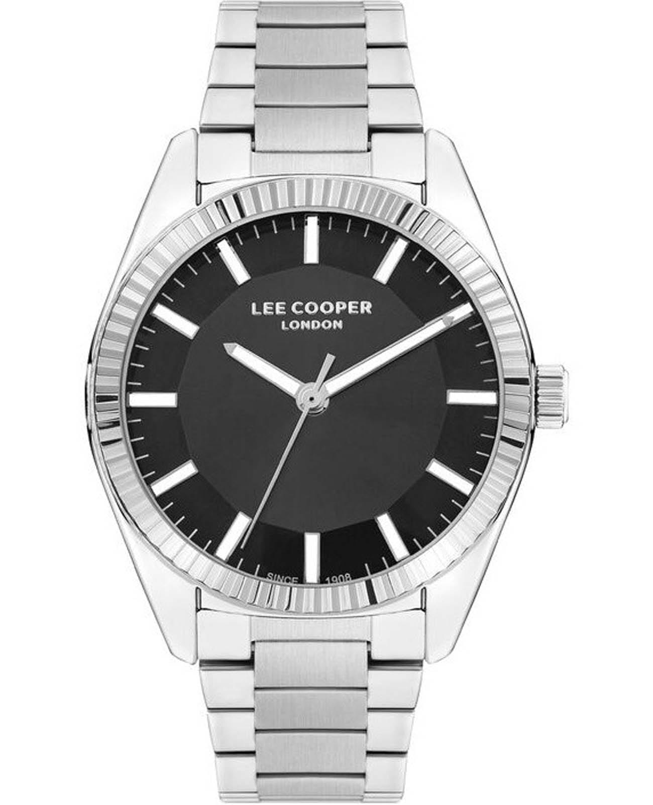 Lee Cooper Lee Cooper LC07950.350  LC07950.350 кварцевые мужские часы черный циферблат, браслет нержавеющая сталь — вид спереди
