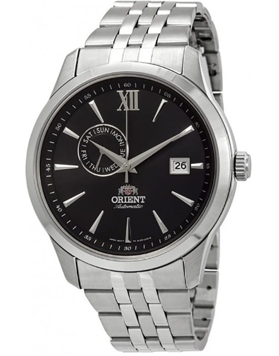 Orient Orient AL00002B (FAL00002B)  AL00002B механические мужские часы черный циферблат, браслет нержавеющая сталь — вид спереди