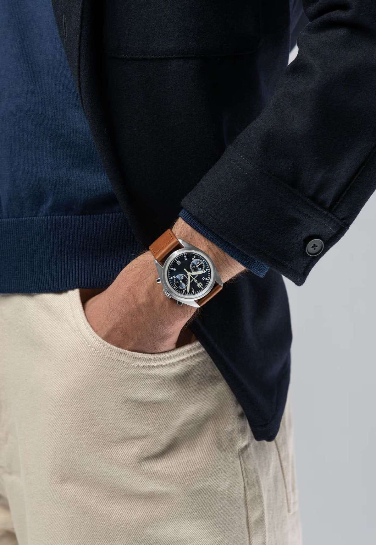 Hamilton Hamilton Khaki Aviation Pilot Pioneer Mechanical Chronograph 40mm H76409540 мужские часы синий циферблат на запястье
