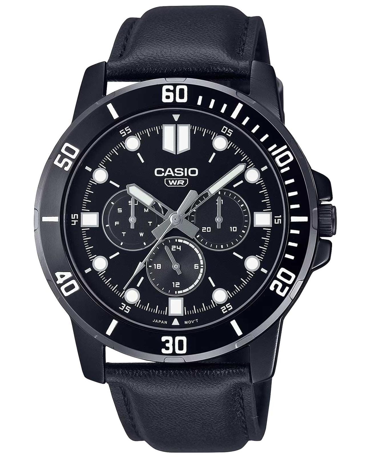 Casio Casio Collection MTP-VD300BL-1E  MTP-VD300BL-1E кварцевые мужские часы черный циферблат, браслет кожаный — вид спереди