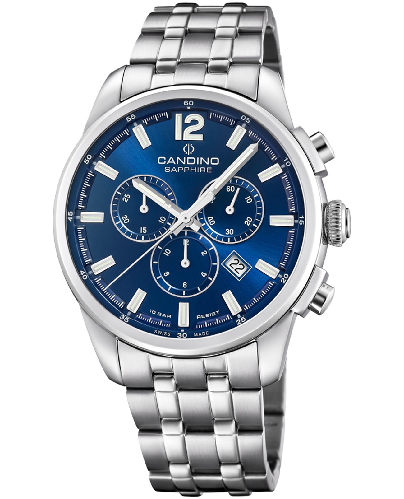 Candino Candino Chronograph C4744/2  C4744/2 кварцевые мужские часы синий циферблат, браслет нержавеющая сталь — вид спереди