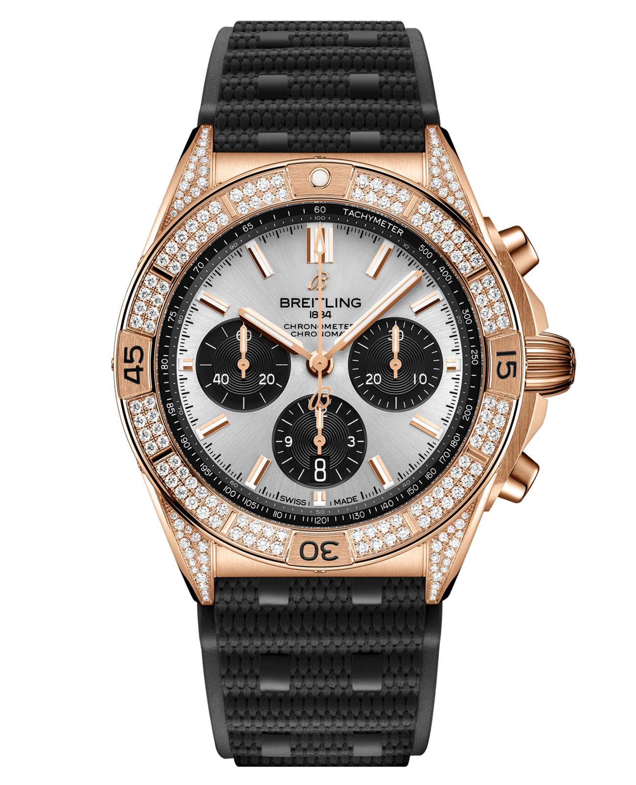 Breitling Breitling Chronomat B01 42 RB0134721G1S2  RB0134721G1S2 механические мужские часы серый циферблат, браслет каучук — вид спереди