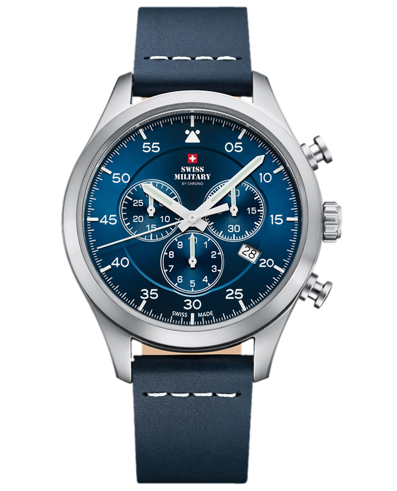 Swiss Military by Chrono Swiss Military by Chrono SM34076.05  SM34076.05 кварцевые мужские часы синий циферблат, браслет кожаный — вид спереди