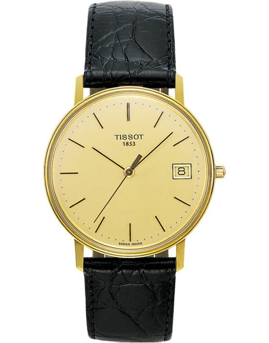 Tissot Tissot Goldrun Hesalite 18K Gold T71.3.401.21  T71340121 кварцевые мужские часы шампань циферблат, браслет кожаный — вид спереди