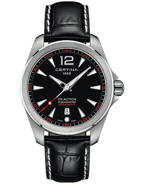 Certina Certina DS Action C032.851.16.057.01 DS Action C0328511605701 кварцевые мужские часы черный циферблат, браслет кожаный — вид спереди