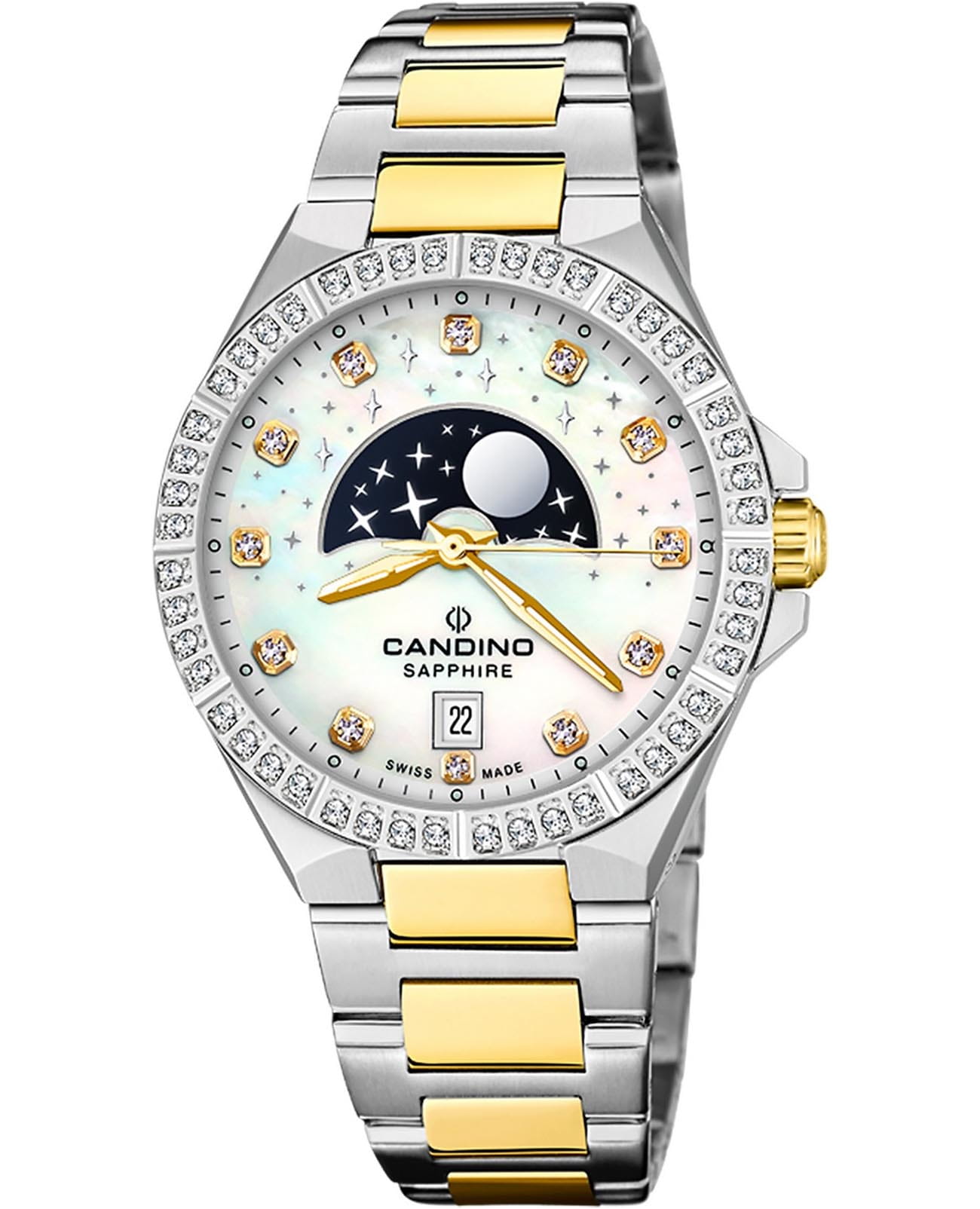 Candino Candino Lady Elegance Moonphase C4761/1  C4761/1 кварцевые женские часы перламутровый циферблат, браслет нержавеющая сталь с pvd-покрытием — вид спереди
