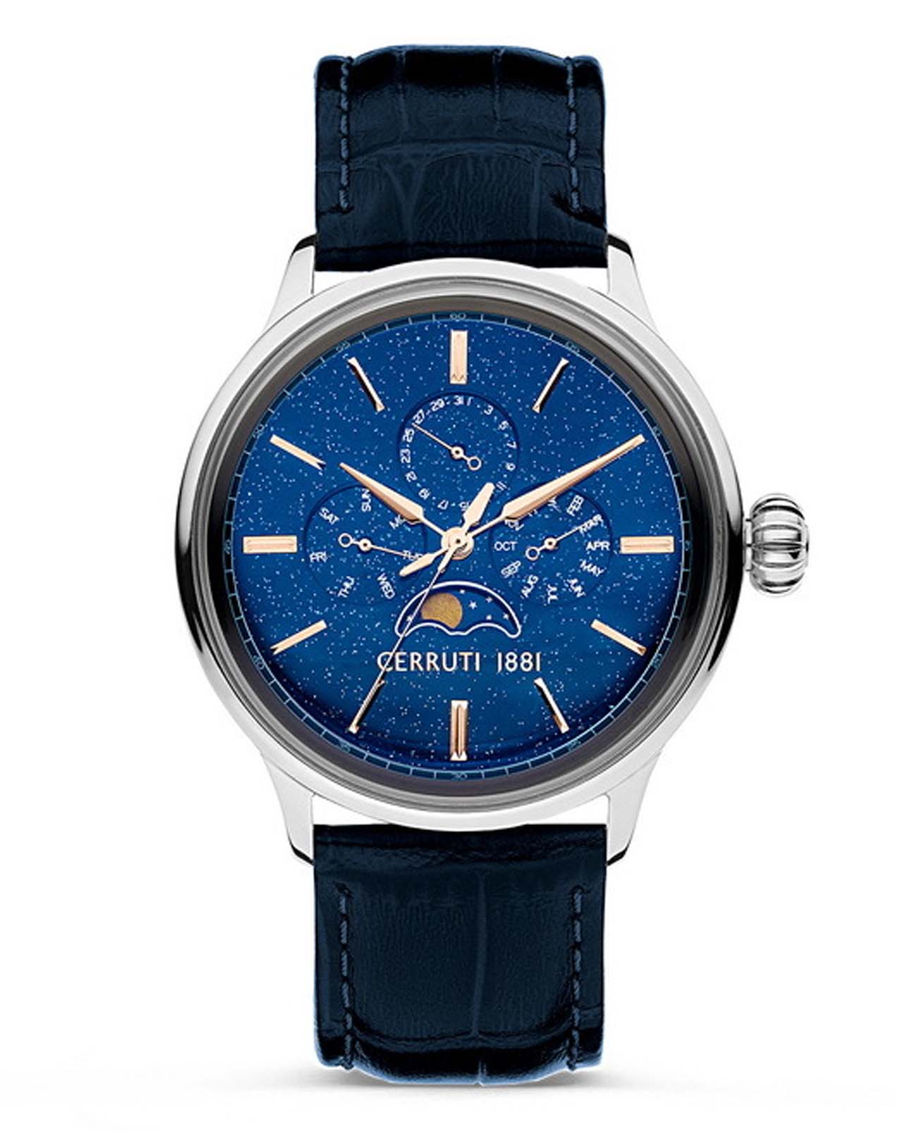 Cerruti 1881 Cerruti 1881 Dervio CIWGF2224605  CIWGF2224605 кварцевые мужские часы синий циферблат, браслет кожаный — вид спереди