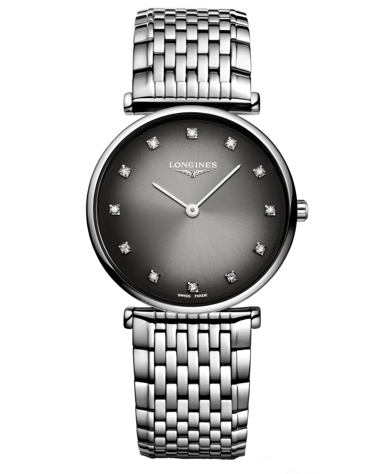 Longines Longines La Grande Classique L4.512.4.77.6  L45124776 кварцевые женские часы серый циферблат, браслет нержавеющая сталь — вид спереди