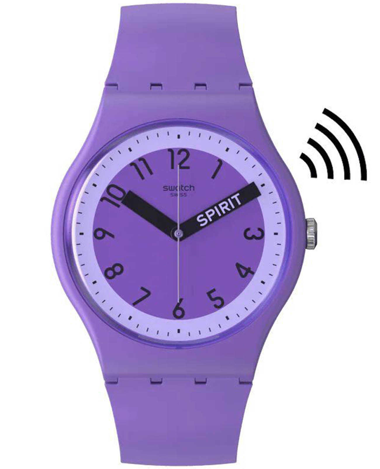 Swatch Swatch New Gent Biosourced Swatch Pay! SO29V100-5300  SO29V100-5300 кварцевые мужские часы фиолетовый циферблат, браслет силикон — вид спереди