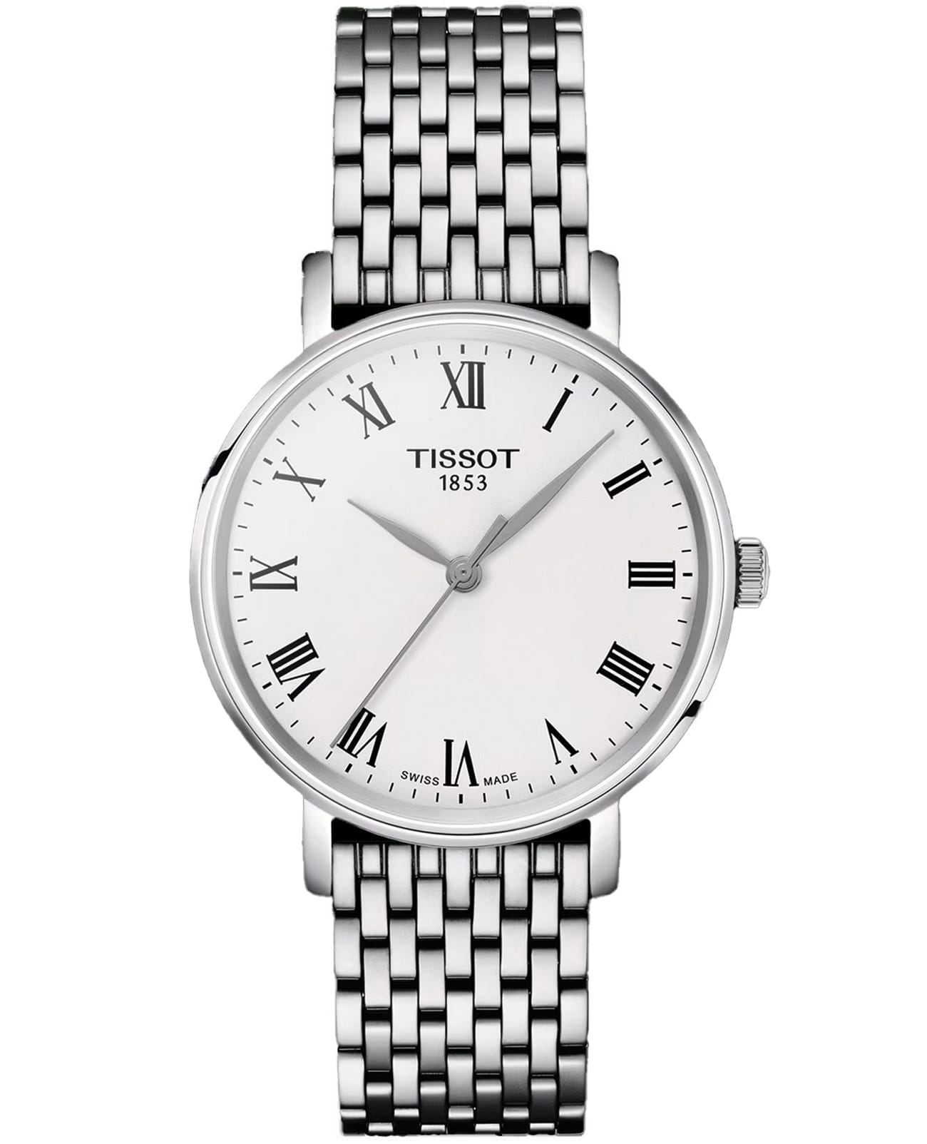 Tissot Tissot Everytime Lady T143.210.11.033.00 Everytime T1432101103300 кварцевые женские часы серебристый циферблат, браслет нержавеющая сталь — вид спереди