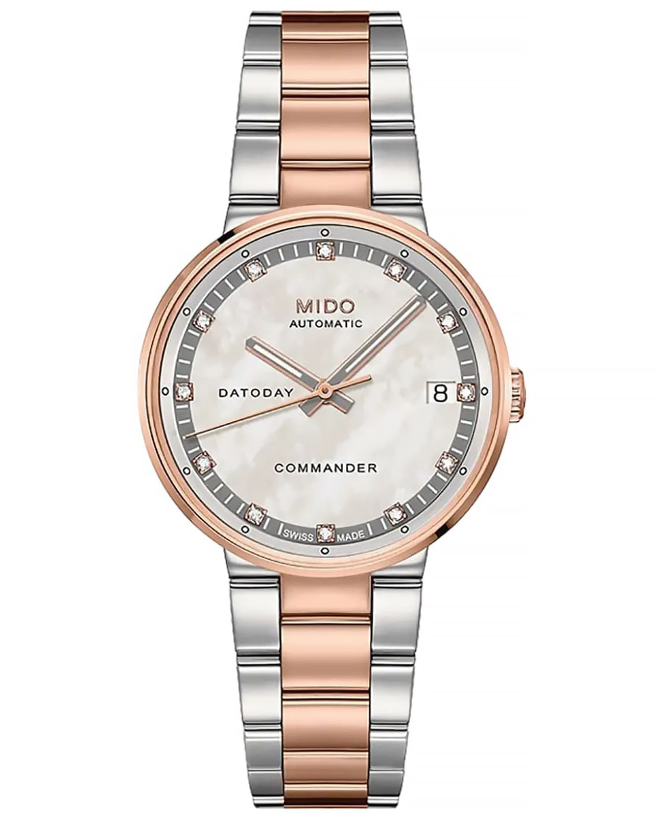 Mido Mido Commander M014.207.22.116.80  M0142072211680 механические женские часы серебристый циферблат, браслет нержавеющая сталь с pvd-покрытием — вид спереди