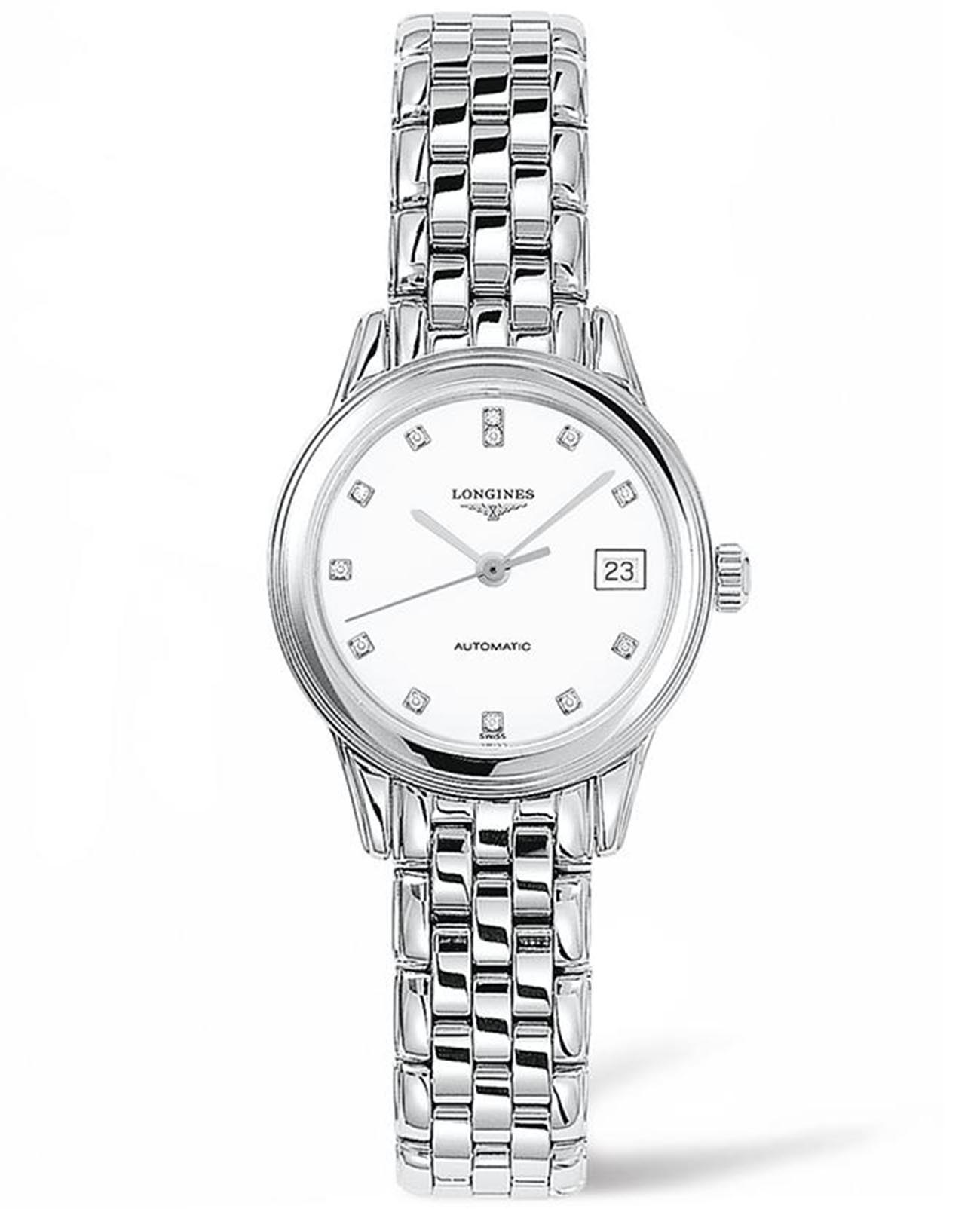 Longines Longines Flagship L4.274.4.27.6  L42744276 механические женские часы белый циферблат, браслет нержавеющая сталь — вид спереди