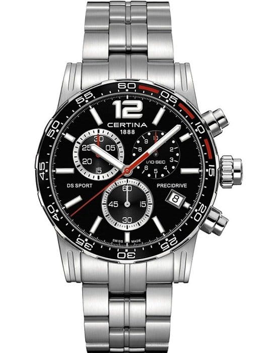 Certina Certina DS Sport Chronograph 1/10 sec C027.417.11.057.02  C0274171105702 кварцевые мужские часы серый циферблат, браслет нержавеющая сталь — вид спереди