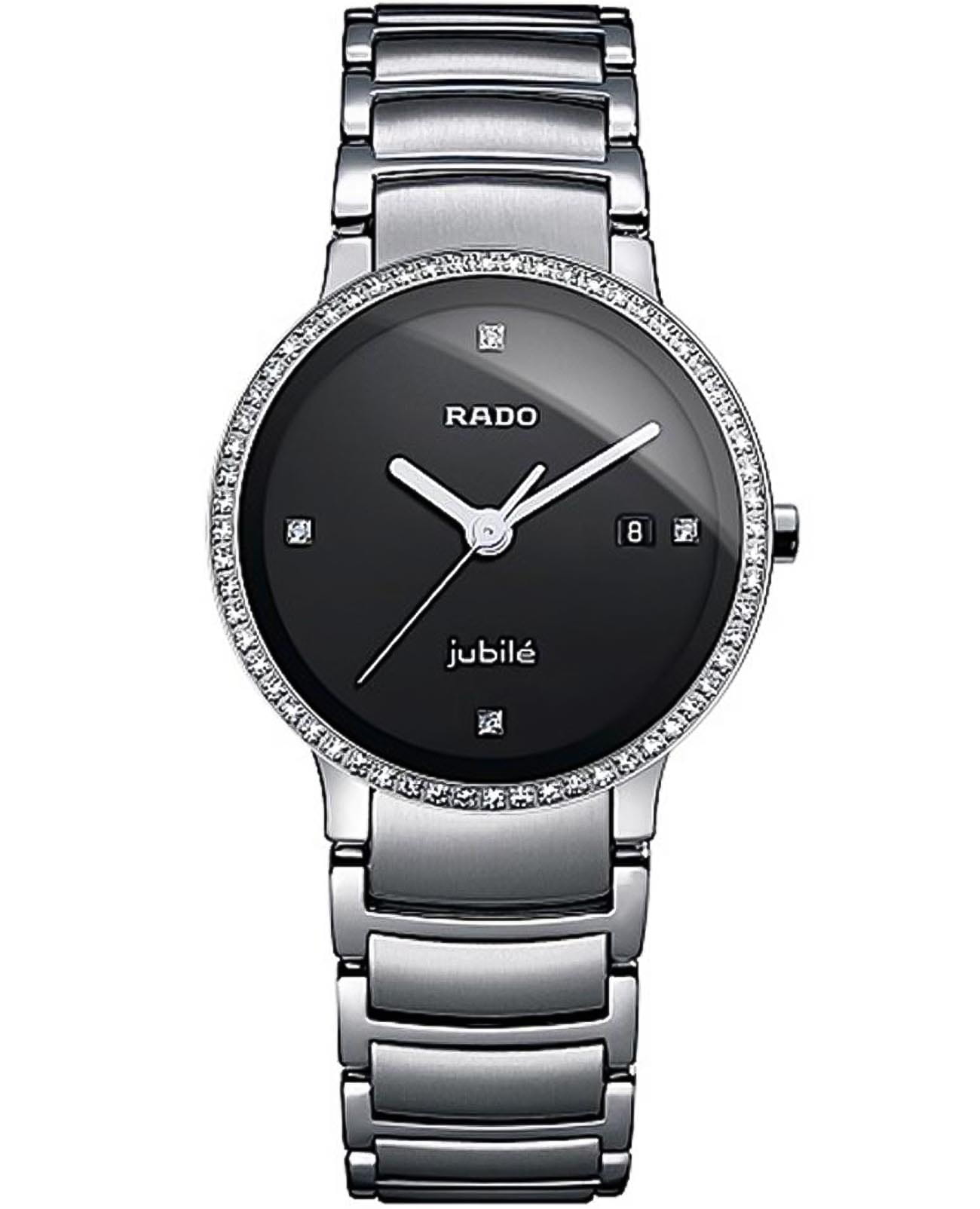 Rado Rado Centrix Diamonds R30933713  R30933713 кварцевые женские часы черный циферблат, браслет сталь + высокотехнологичная керамика — вид спереди
