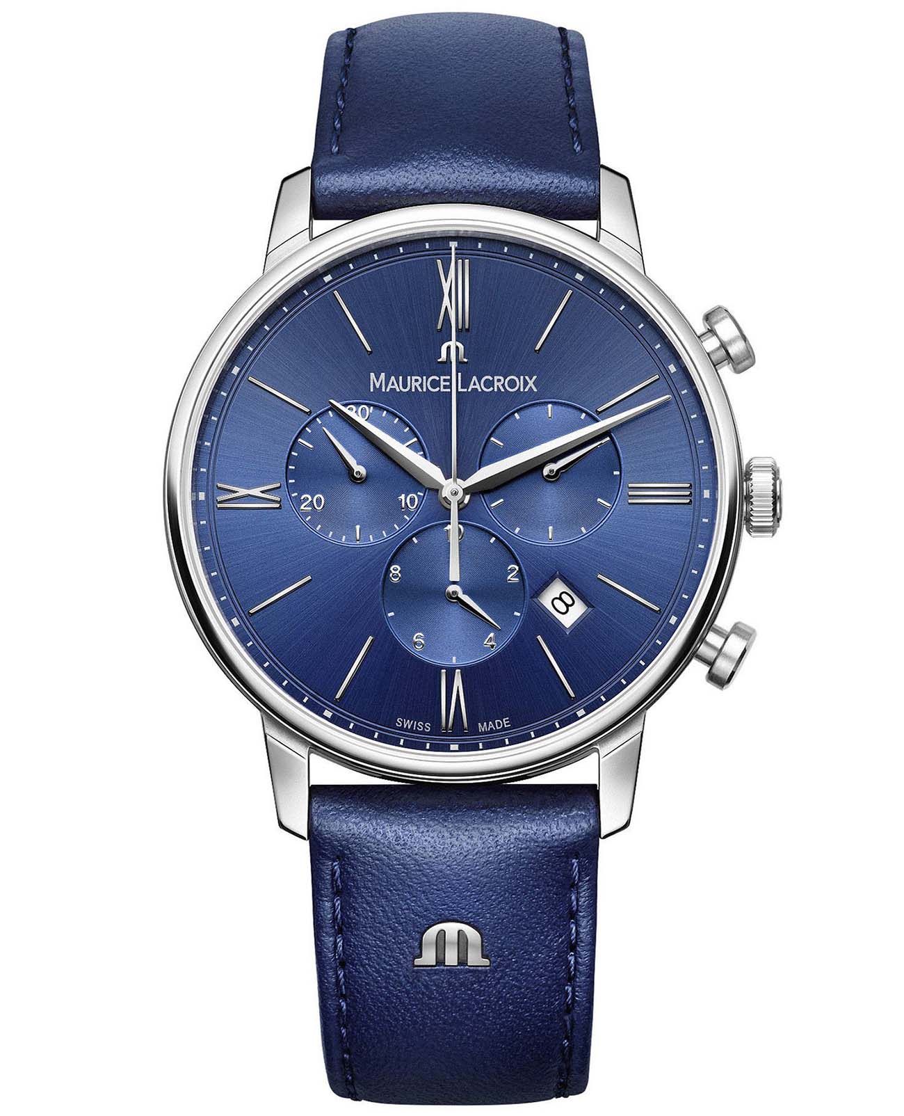 Maurice Lacroix Maurice Lacroix Eliros Chronograph EL1098-SS001-410-1  EL1098-SS001-410-1 кварцевые мужские часы синий циферблат, браслет кожаный — вид спереди