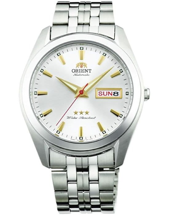 Orient Orient RA-AB0033S (RN-AB0033S)  RA-AB0033S механические мужские часы белый циферблат, браслет нержавеющая сталь — вид спереди