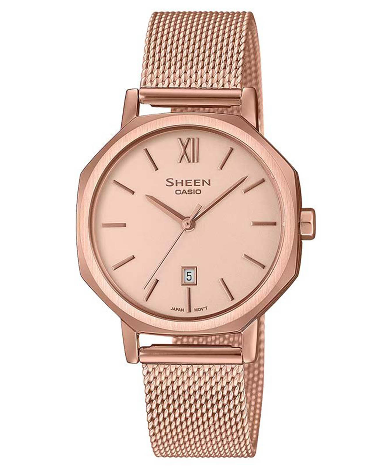 Casio Casio Sheen SHE-4554PGM-4AUEF  SHE-4554PGM-4A кварцевые женские часы золотой циферблат, браслет нержавеющая сталь с ip-покрытием — вид спереди