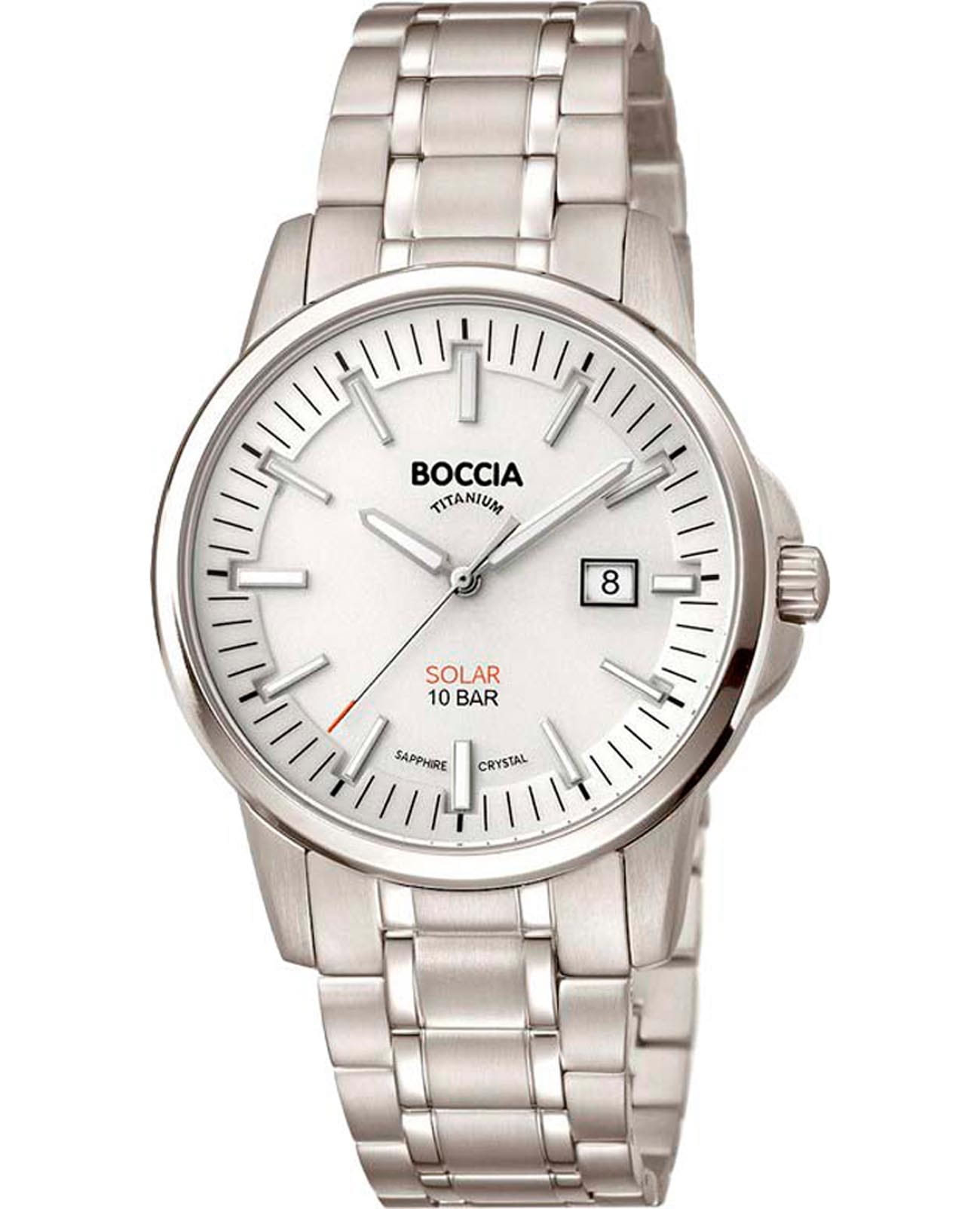 Boccia Titanium Boccia Titanium 3643-03  3643-03 кварцевые мужские часы белый циферблат, браслет титановый — вид спереди