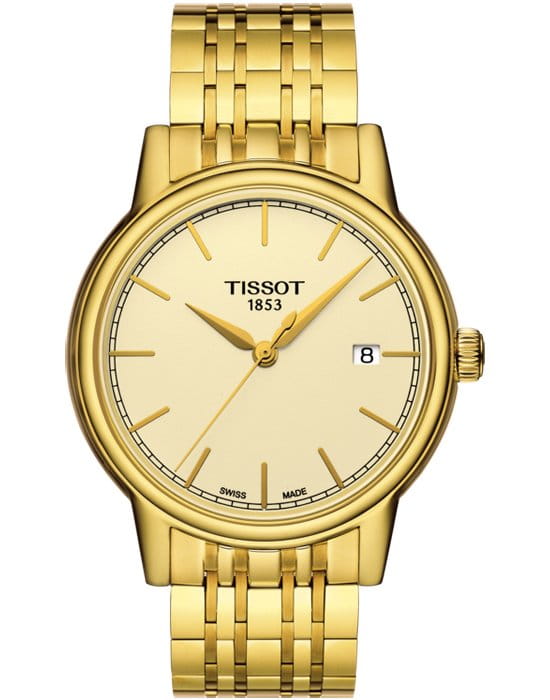 Tissot Tissot Carson T085.410.33.021.00 Carson T0854103302100 кварцевые мужские часы желтый циферблат, браслет карбон + полимер — вид спереди