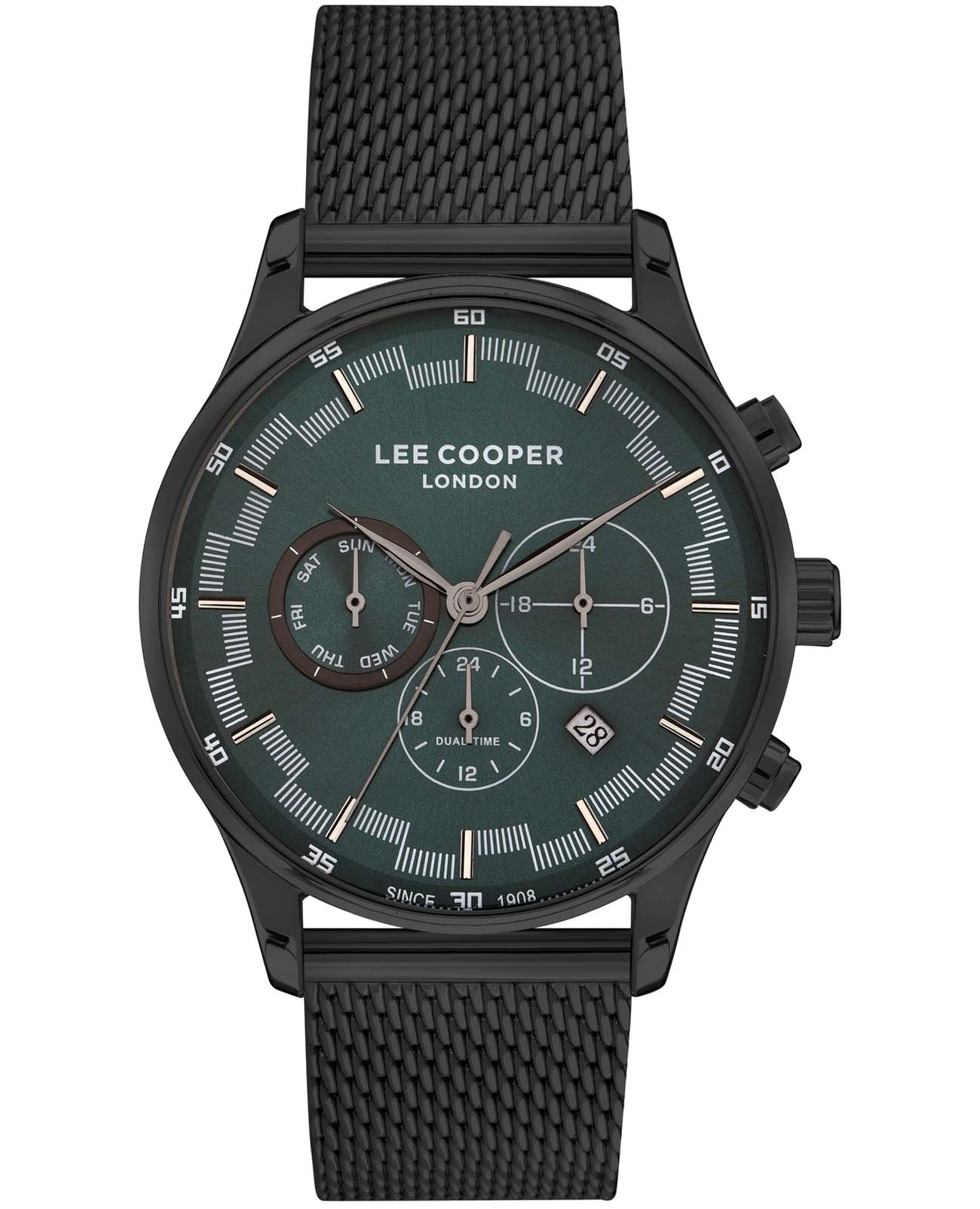 Lee Cooper Lee Cooper LC07519.690  LC07519.690 кварцевые мужские часы зеленый циферблат, браслет нержавеющая сталь с ip-покрытием — вид спереди