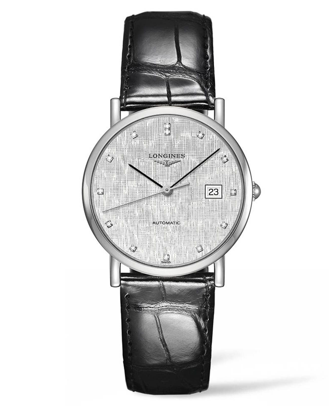 Longines Longines Elegant Collection L4.809.4.77.2  L48094772 механические женские часы серебристый циферблат, браслет кожаный — вид спереди