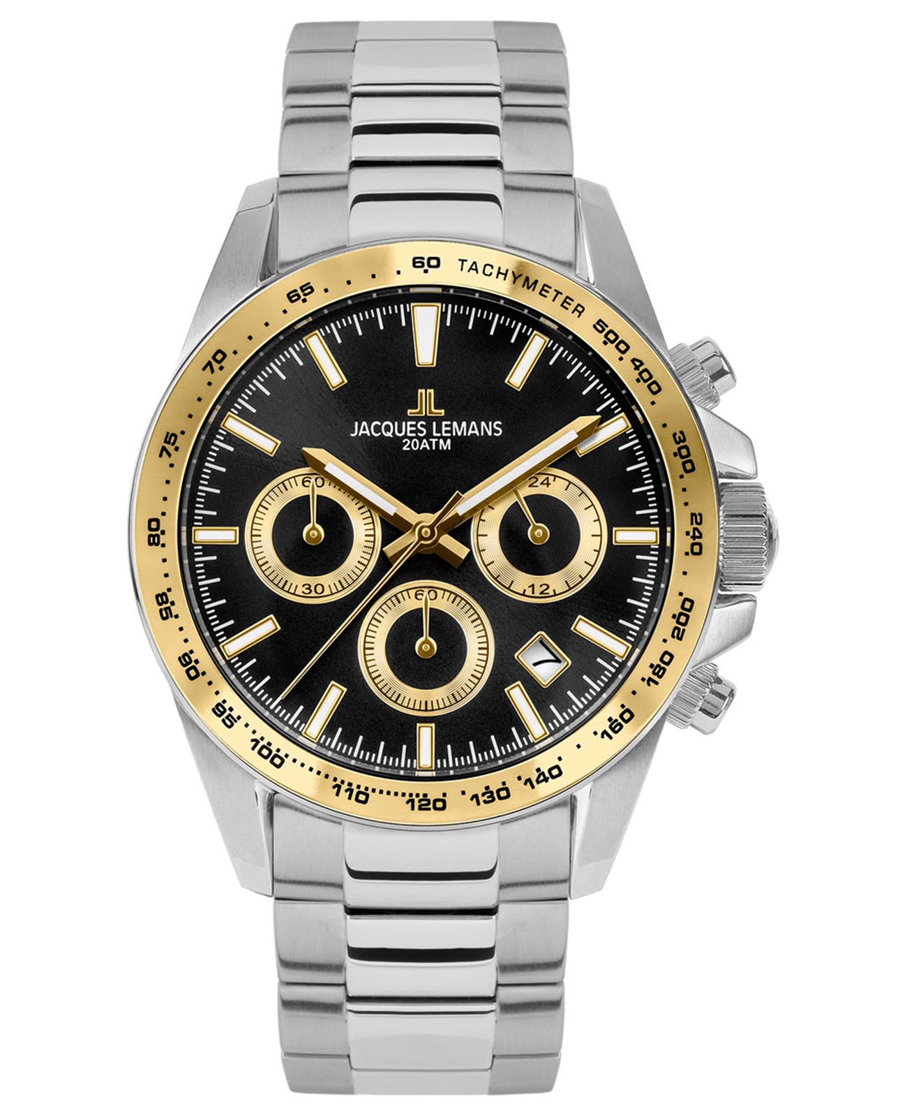 Jacques Lemans Jacques Lemans Liverpool 1-1877H  1-1877H кварцевые мужские часы черный циферблат, браслет нержавеющая сталь — вид спереди