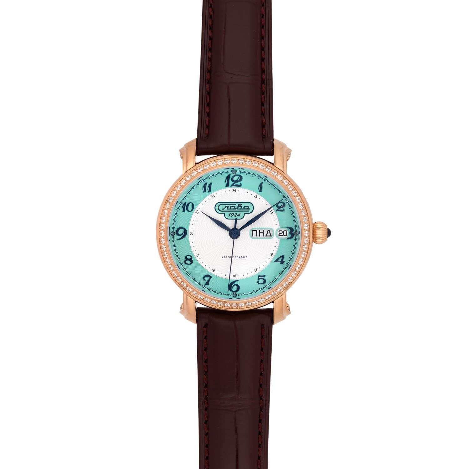 Слава Слава Слава России 7443617/300-2427-68,  россия мужские часы на браслете кожаный боковой вид