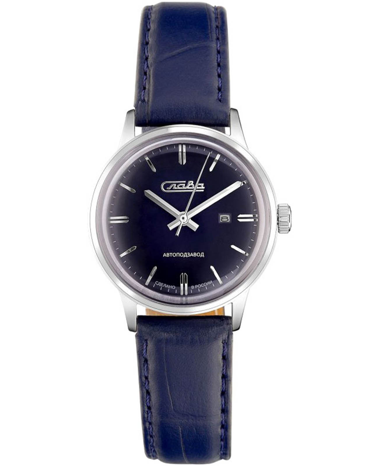 Слава Слава Традиция 1870091/300-6T15  1870091/300-6Т15 механические женские часы синий циферблат, браслет кожаный — вид спереди