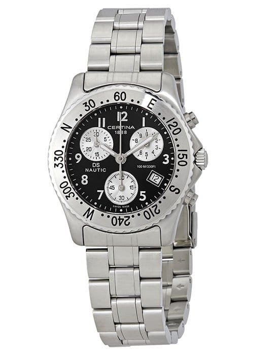 Certina Certina DS Nautic C542.7118.42.92  C54271184292 кварцевые мужские часы черный циферблат, браслет нержавеющая сталь — вид спереди