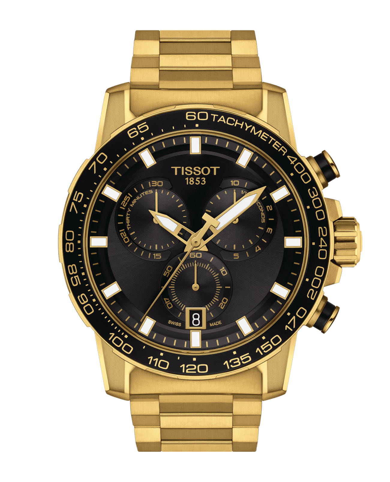 Tissot Tissot SuperSport Chrono T125.617.33.051.01 SuperSport Chrono T1256173305101 кварцевые мужские часы черный циферблат, браслет сталь c pvd покрытием — вид спереди