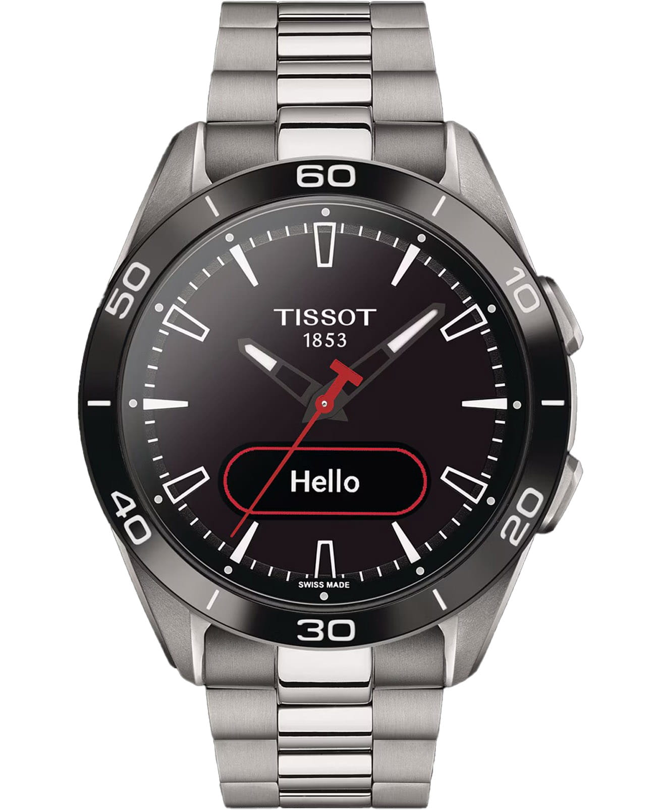 Tissot Tissot T-Touch Connect Sport T153.420.44.051.00 T Touch T1534204405100 кварцевые мужские часы черный циферблат, браслет титановый — вид спереди
