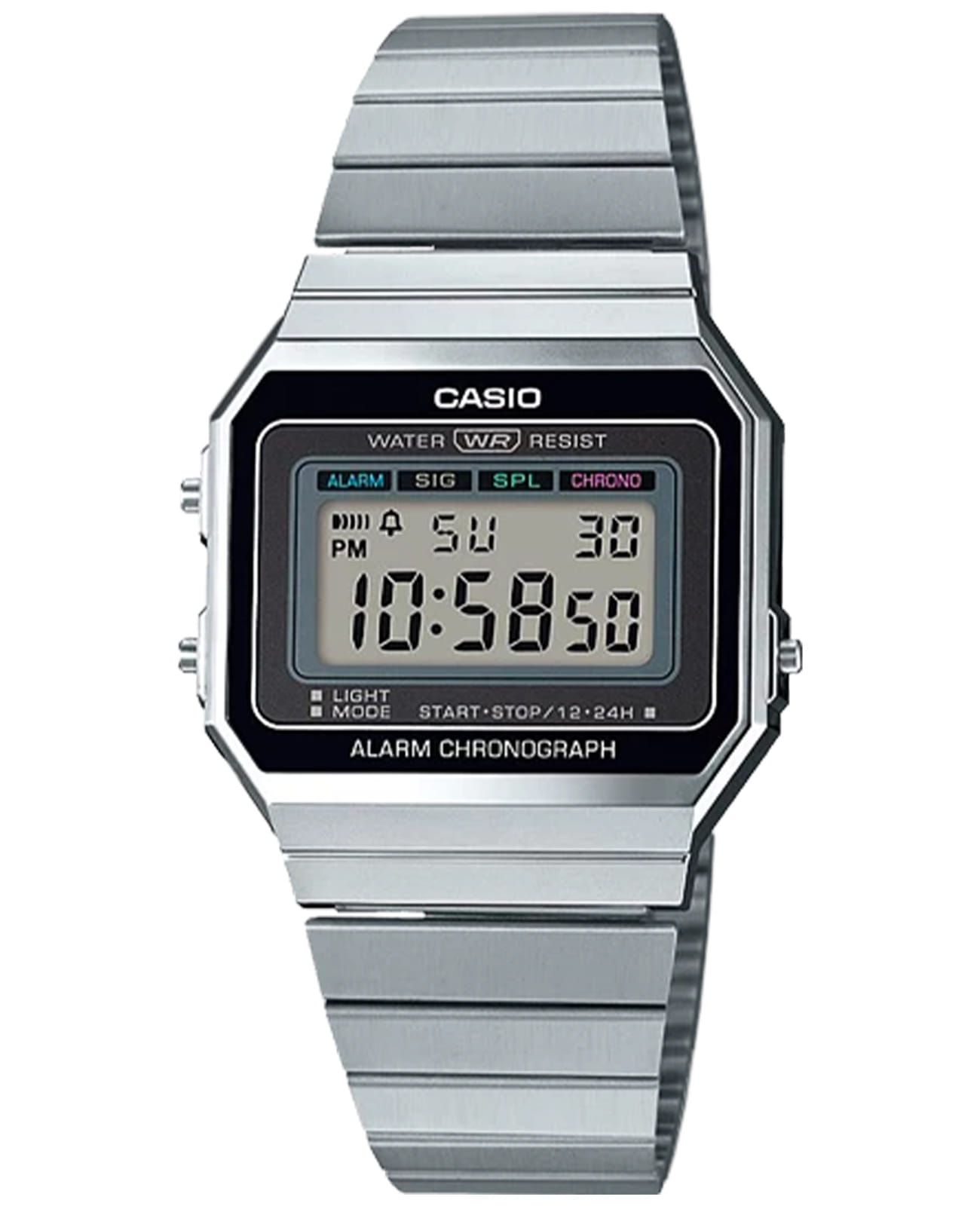 Casio Casio Collection A700WE-1A Retro A700W-1ADF кварцевые мужские часы серый циферблат, браслет нержавеющая сталь — вид спереди