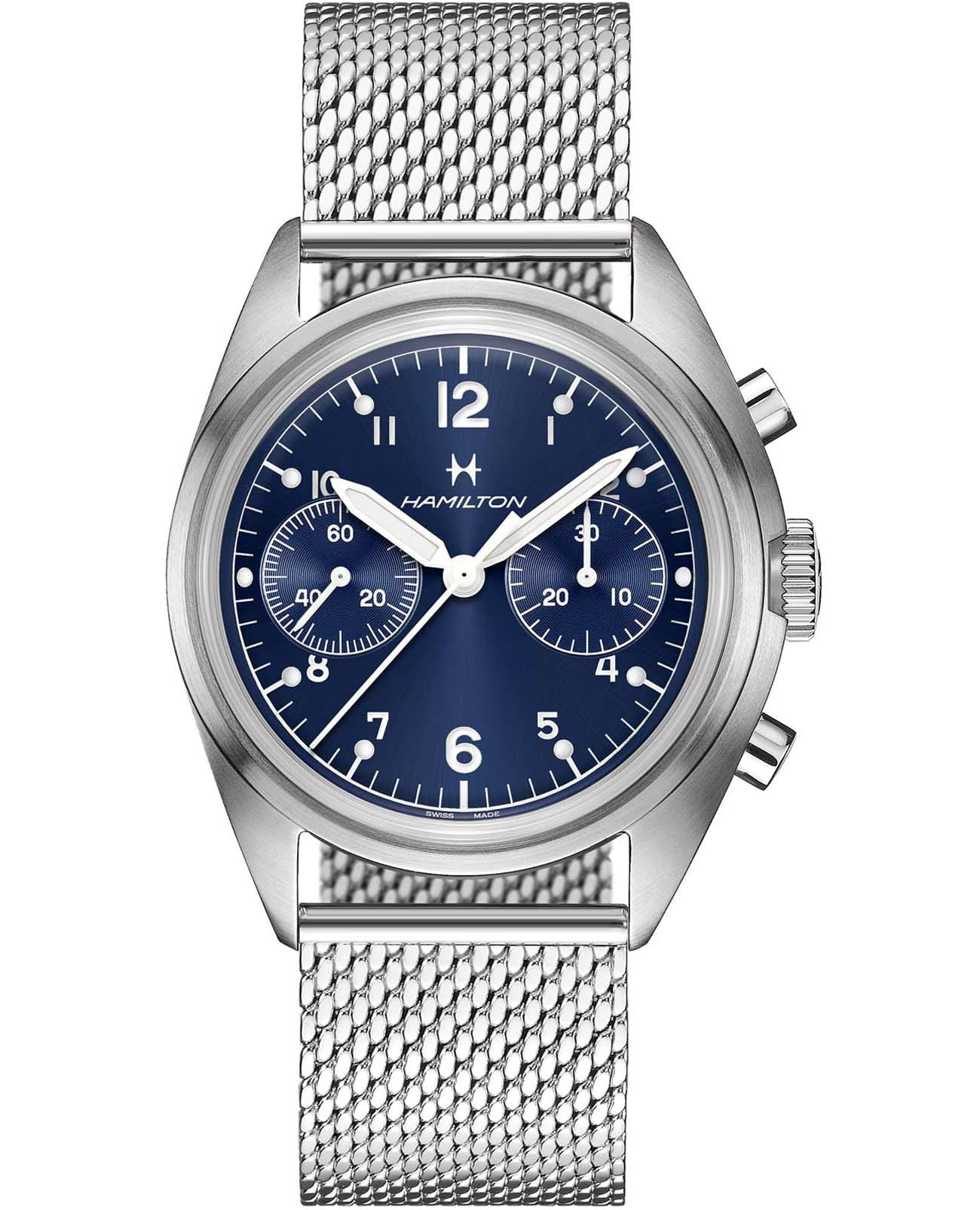 Hamilton Hamilton Khaki Aviation Pilot Pioneer Mechanical Chronograph 40mm H76409140  H76409140 механические мужские часы синий циферблат, браслет нержавеющая сталь — вид спереди