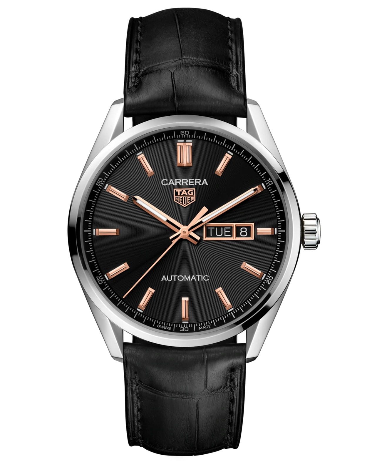 TAG Heuer TAG Heuer Carrera WBN2013.FC6503  WBN2013.FC6503 механические мужские часы черный циферблат, браслет кожаный — вид спереди