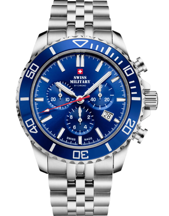 Swiss Military by Chrono Swiss Military by Chrono Sports Chronograph SM34103.02  SM34103.02 кварцевые мужские часы синий циферблат, браслет нержавеющая сталь — вид спереди