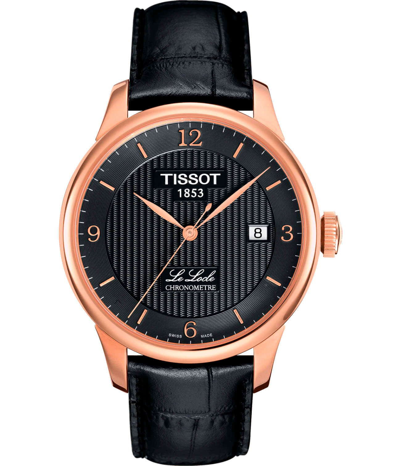 Tissot Tissot Le Locle Automatic COSC T006.408.36.057.00 Le Locle Automatic T0064083605700 механические мужские часы черный циферблат, браслет кожаный — вид спереди
