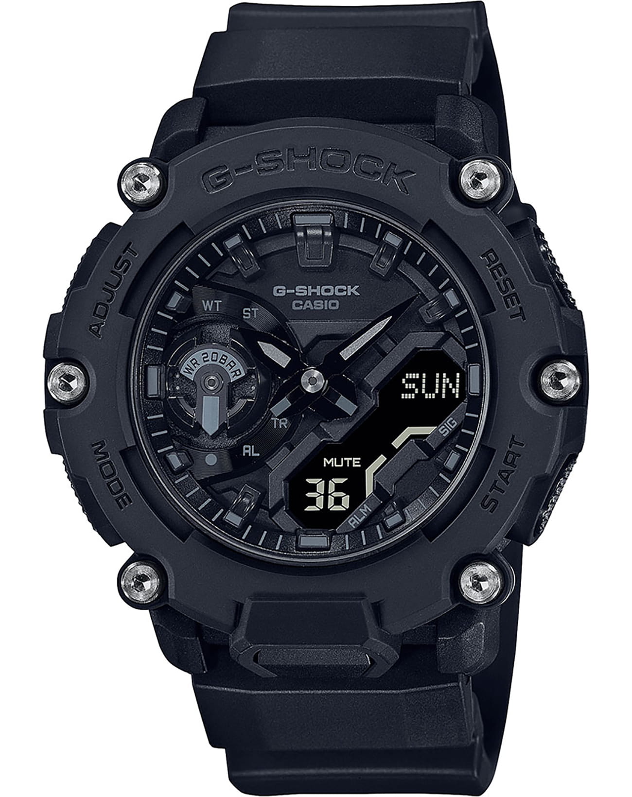 Casio Casio G-Shock GA-2200BB-1ADR (GA-2200BB-1AER) GA GA-2200BB-1AER электронные мужские часы черный циферблат, браслет полимер — вид спереди