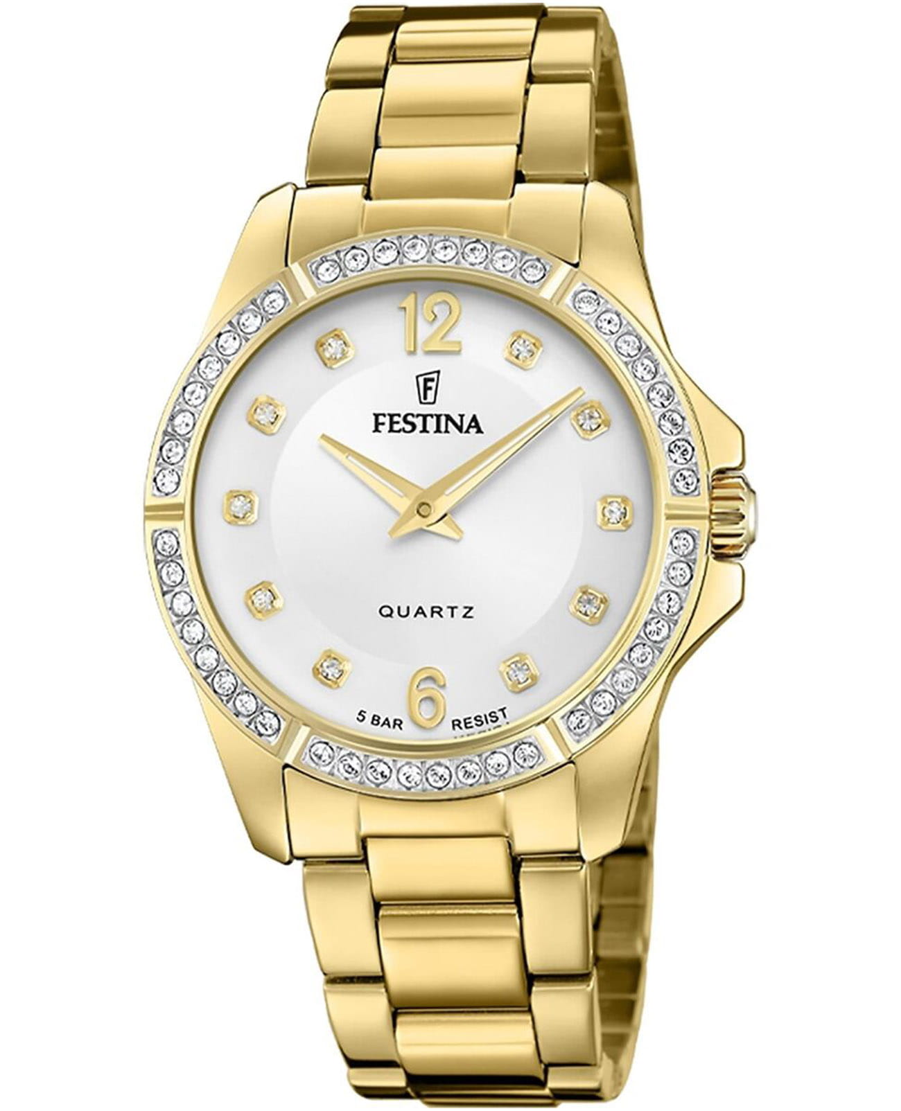 Festina Festina Mademoiselle F20596/1  F20596/1 кварцевые женские часы белый циферблат, браслет нержавеющая сталь с позолотой — вид спереди