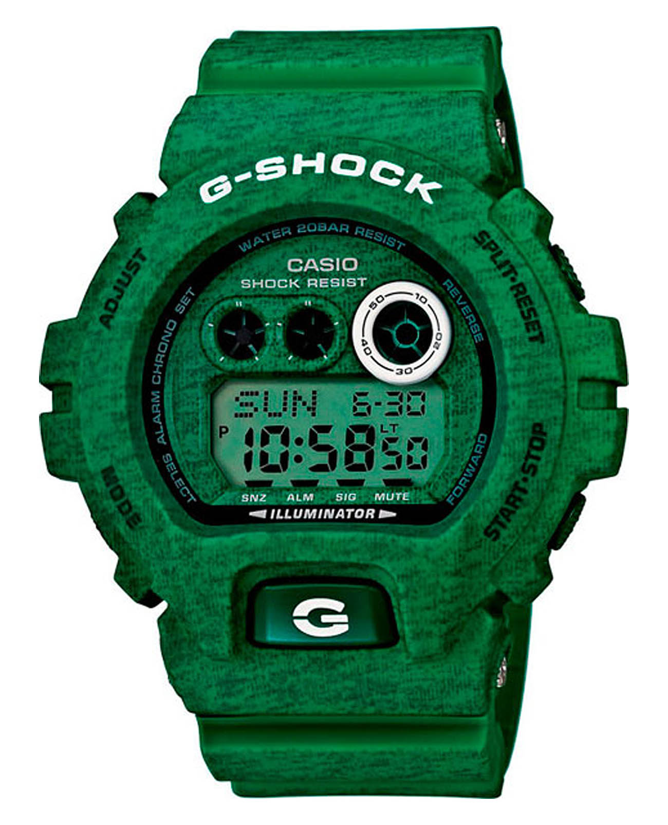 Casio Casio G-Shock GD-X6900HT-3ER  GD-X6900HT-3ER электронные мужские часы зеленый циферблат, браслет пластик — вид спереди