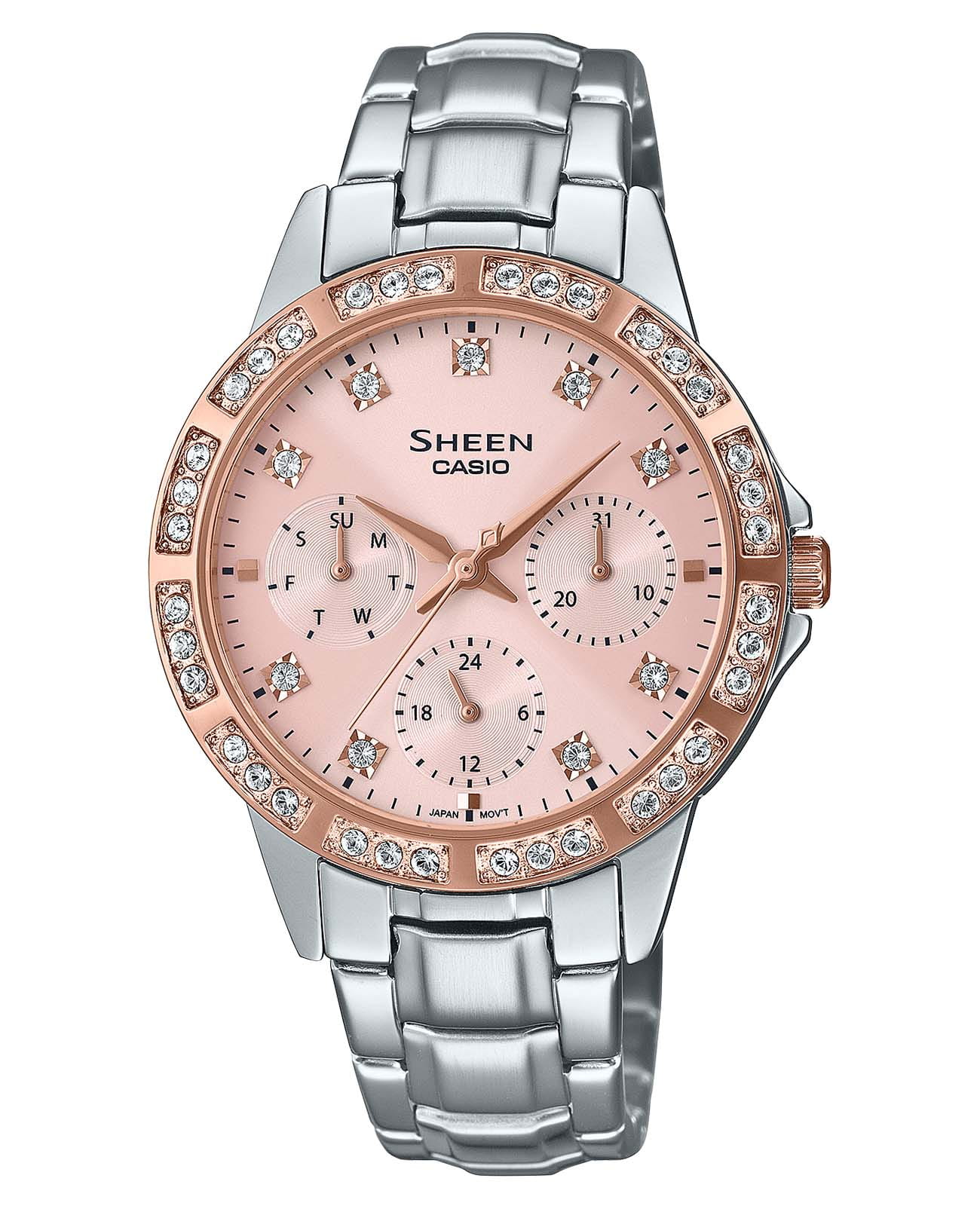 Casio Casio Sheen SHE-3517SG-4AUEF  SHE-3517SG-4AUEF кварцевые женские часы розовый циферблат, браслет нержавеющая сталь — вид спереди
