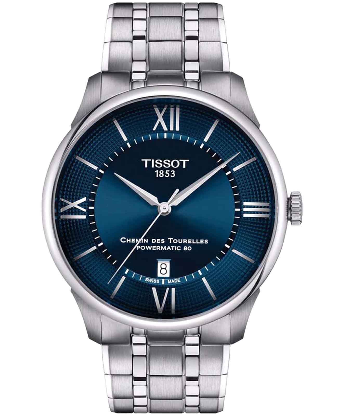 Tissot Tissot Chemin des Tourelles Powermatic 80 42mm T139.407.11.048.00 Chemin des Tourelles T1394071104800 механические мужские часы синий циферблат, браслет нержавеющая сталь — вид спереди