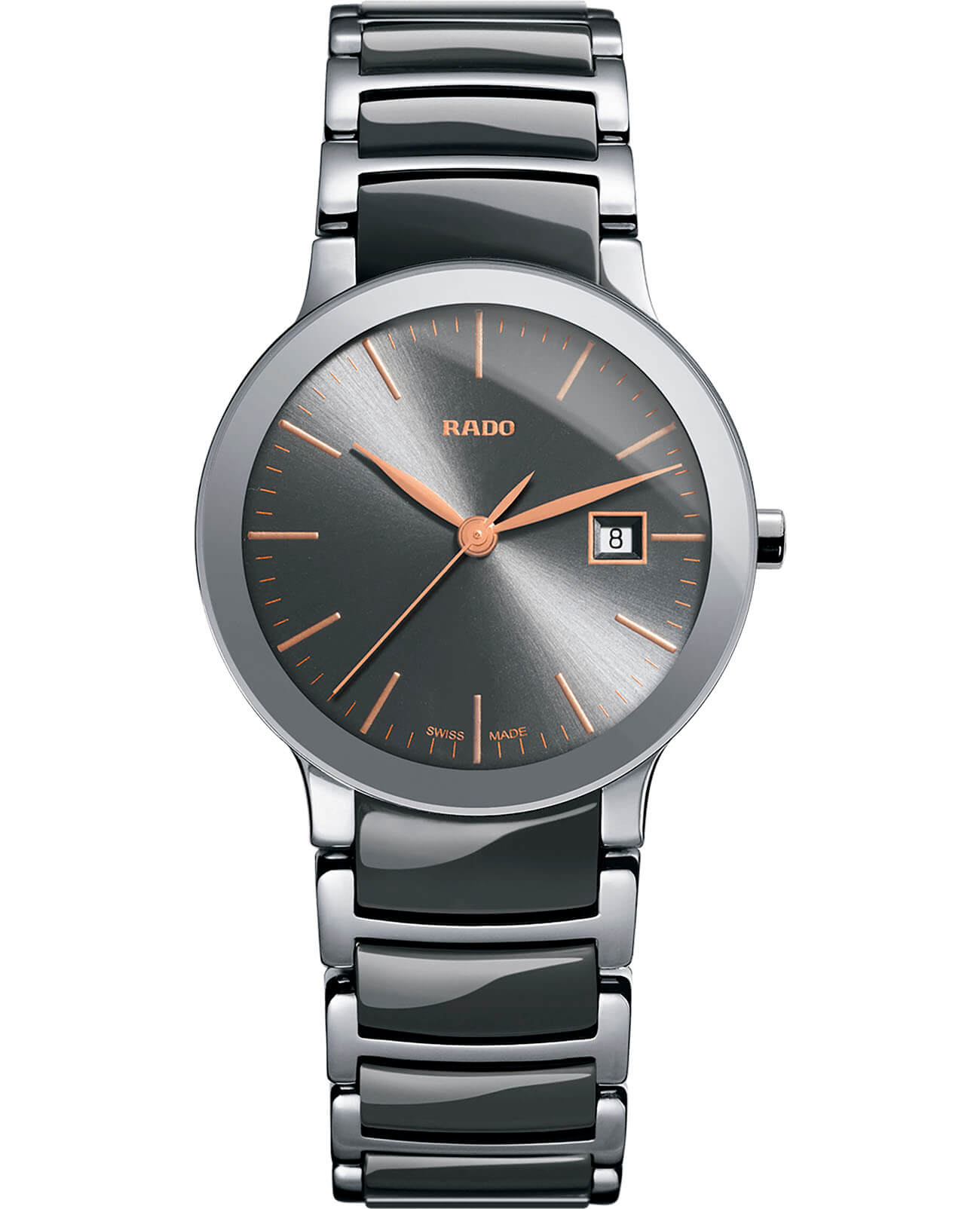 Rado Rado Centrix R30928132  R30928132 кварцевые женские часы серебристый циферблат, браслет сталь + керамические вставки — вид спереди