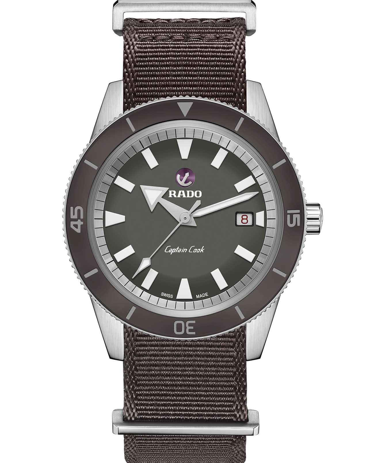 Rado Rado Captain Cook Automatic R32505016 Automatic R32505016 механические мужские часы серый циферблат, браслет тканевый — вид спереди