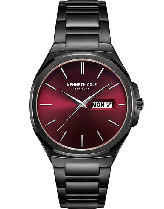 Kenneth Cole Kenneth Cole Automatic KC51101002  KC51101002 кварцевые мужские часы красный циферблат, браслет сталь c pvd покрытием — вид спереди
