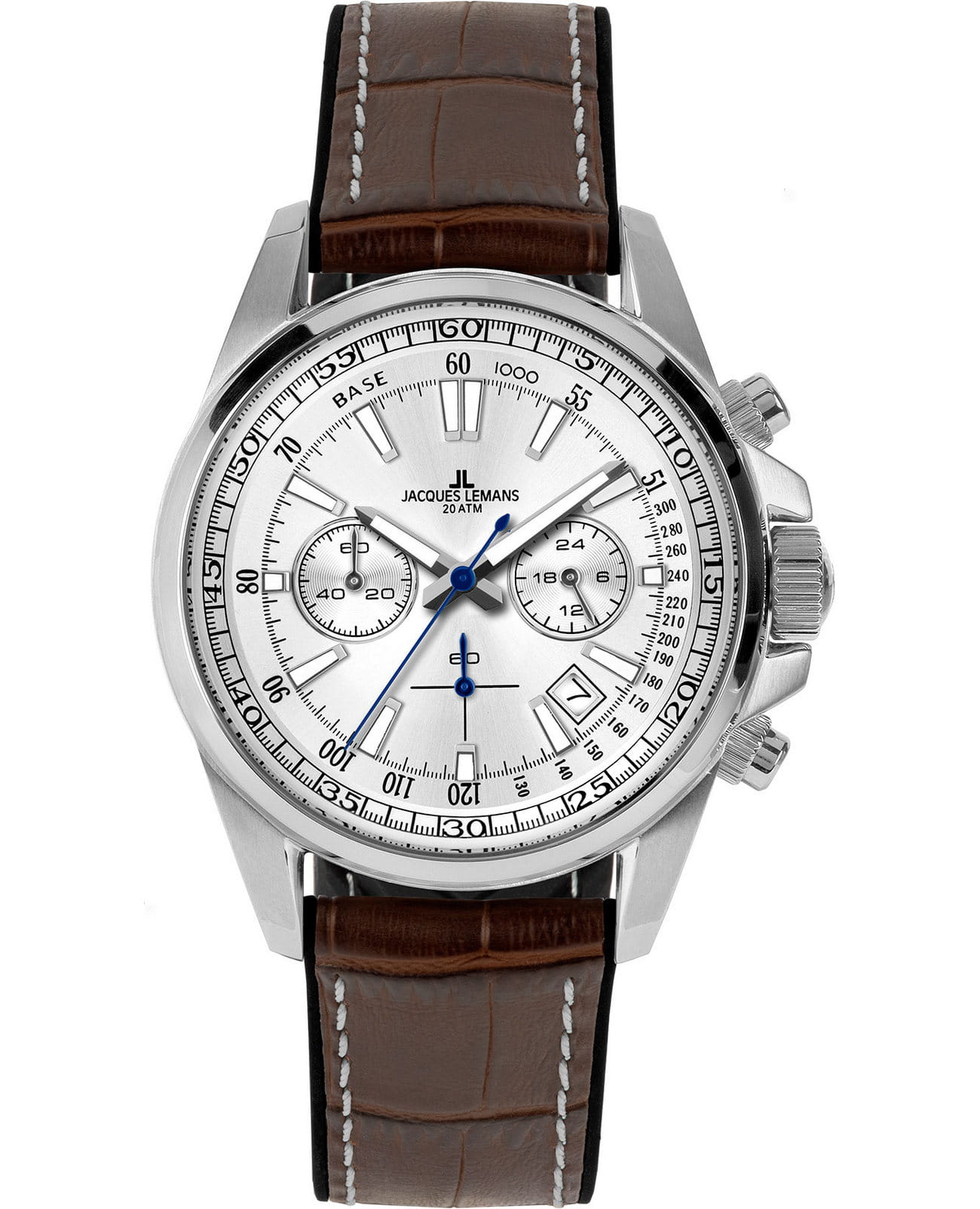 Jacques Lemans Jacques Lemans  Sport 1-2117B  1-2117B кварцевые мужские часы серебристый циферблат, браслет кожаный — вид спереди