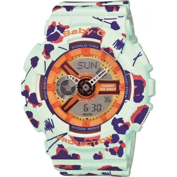Casio Casio Baby-G BA-110FL-3A  BA-110FL-3A кварцевые женские часы оранжевый циферблат, браслет пластик — вид спереди