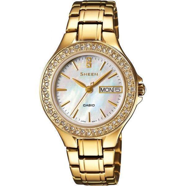 Casio Casio Sheen SHE-4800G-7A  SHE-4800G-7A кварцевые женские часы перламутровый циферблат, браслет  — вид спереди