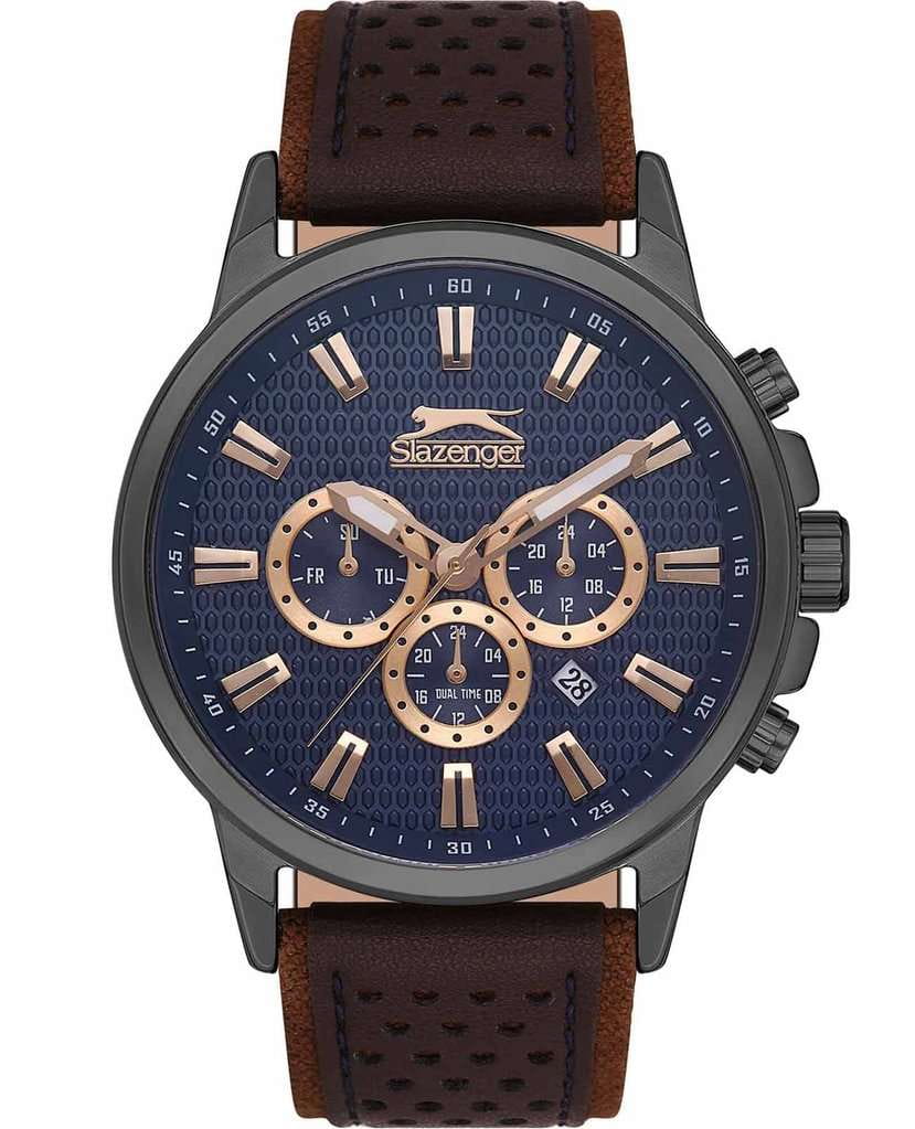 Slazenger Slazenger SL.09.2105.2.04  SL.09.2105.2.04 кварцевые мужские часы синий циферблат, браслет кожа + текстиль — вид спереди